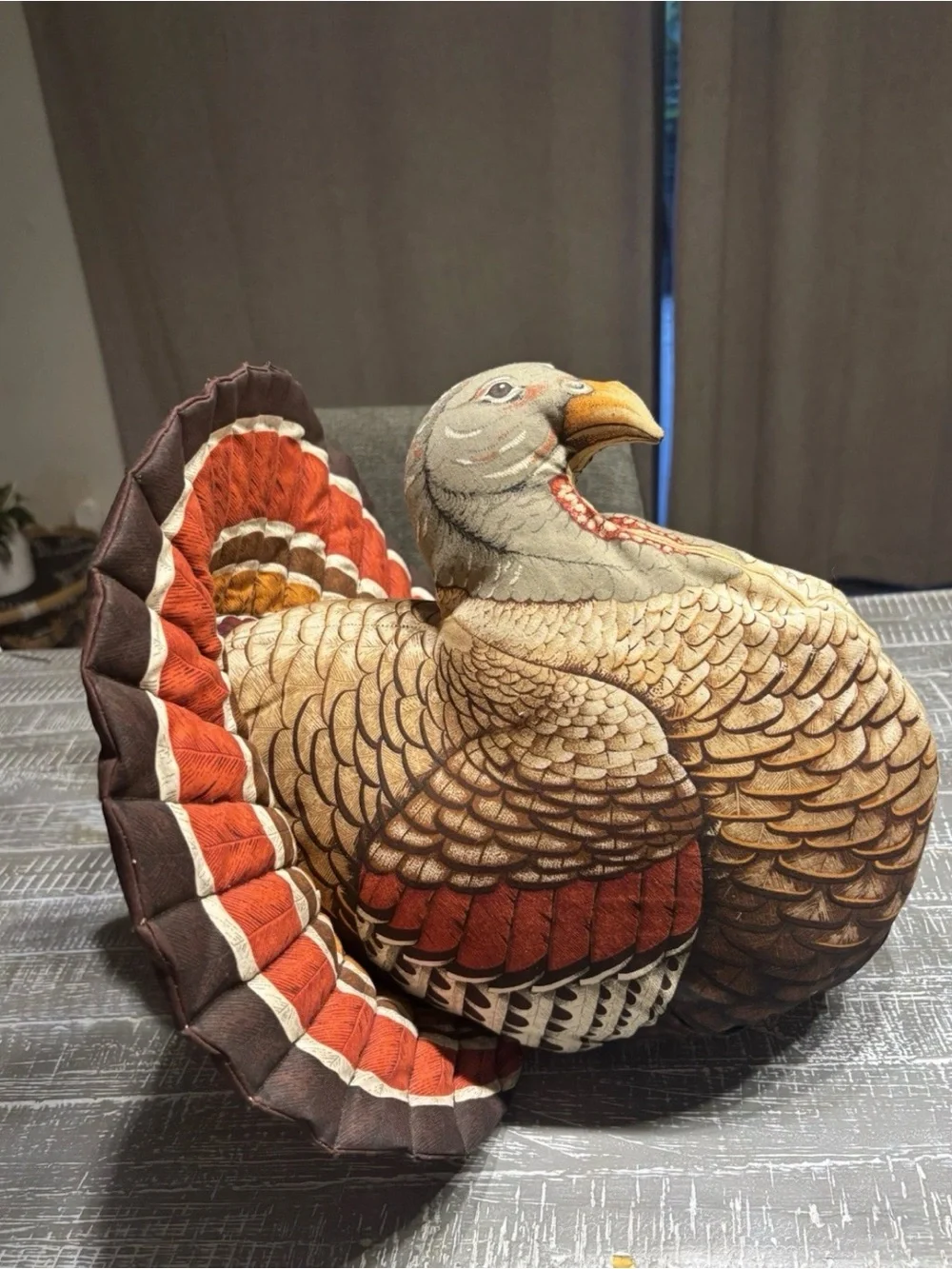 Vintage Stuffed Turkey Thanksgiving Decor Centerpiece Fabric
